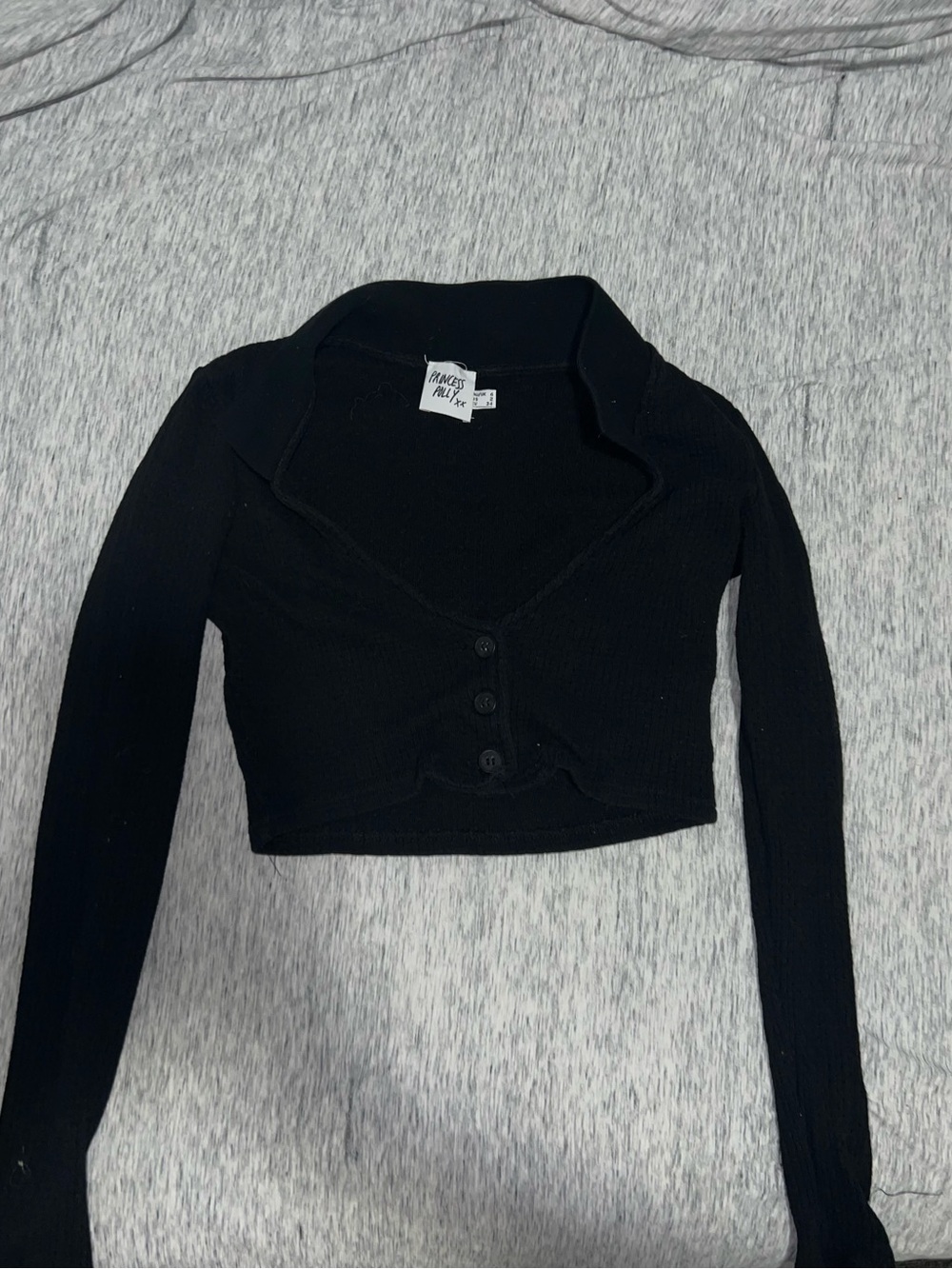 Princess Polly Black Button-Front Collared Long Sleeve Crop Top Womens Size 2 - Picture 2 of 3